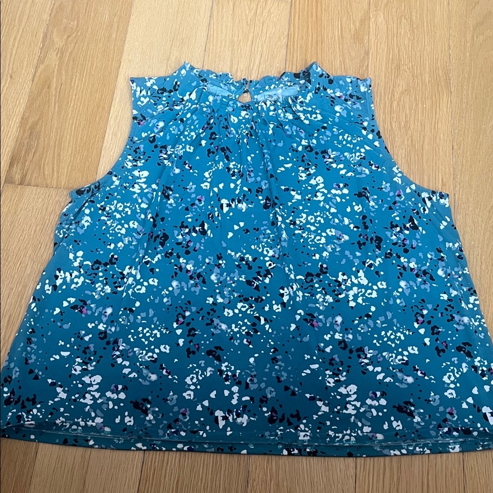 croft & barrow Teal Blue Sleeveless Floral Print Blouse